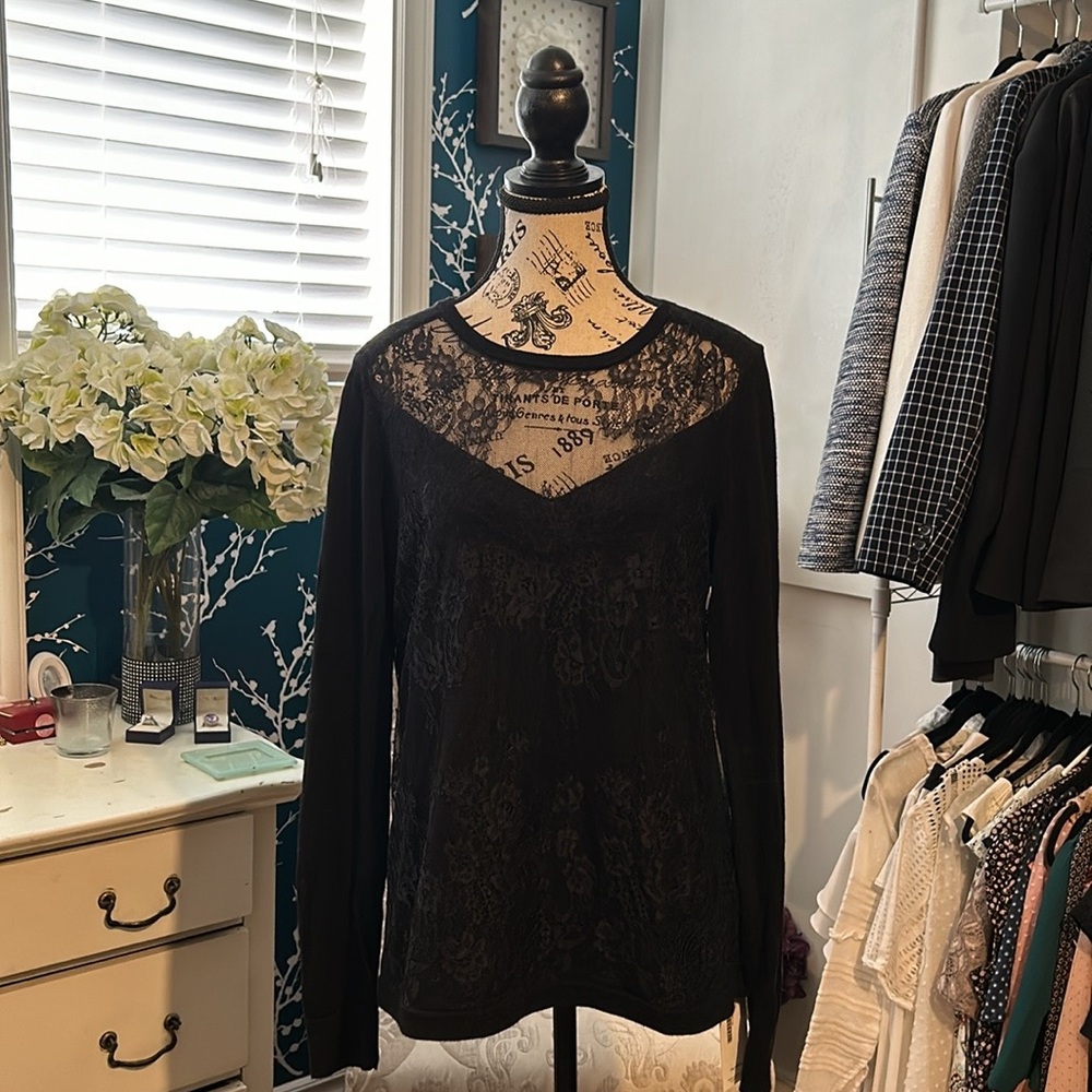 BEAUTIFUL, TIBI black sweater with sheer detail around the chest area. Size M